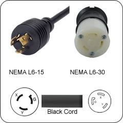 L6-15P to L6-30R Adapter Cable - 1'