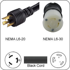 L6-20P to L6-30R Adapter Cable - 1 Feet
