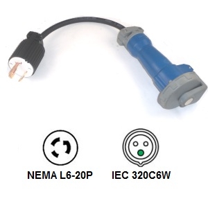 320C6W Pin and Sleeve to NEMA L6-20P Plug Adapter