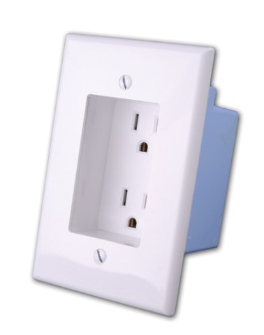 Rapid Link Power by Vanco- Recessed AC Duplex Outlet Plate- Light Almond