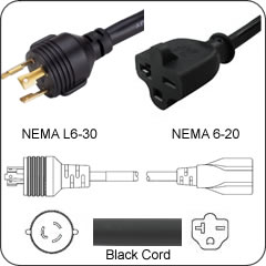 Plug Adapter NEMA L6-30 Plug to 6-15/20 Connector 1 Foot Cord