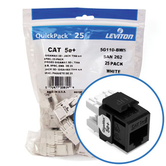 Leviton GigaMax 5e+ QuickPort Connector Quickpack CAT 5e 25-pack Black