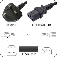 UK BS1363 to IEC320 C13 - 10A - 2.5 Meters