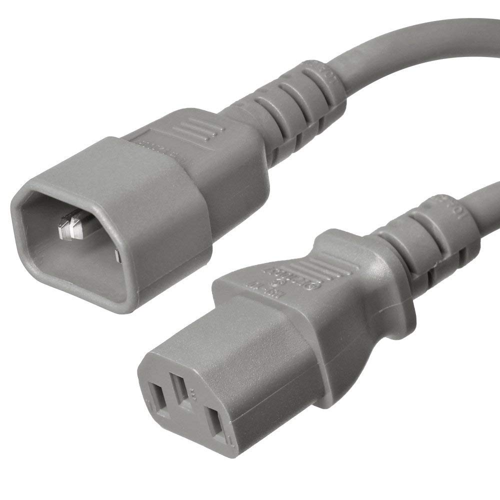 C14 Plug to C13 Connector 15amp 14/3 SJT 250v Gray Power Cord- 1 Feet