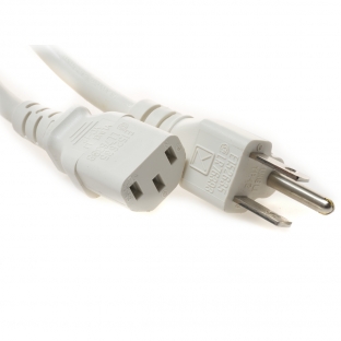 1 Ft. White Power Cord 5-15P TO C13  PC to AC Outlet 10 Amp