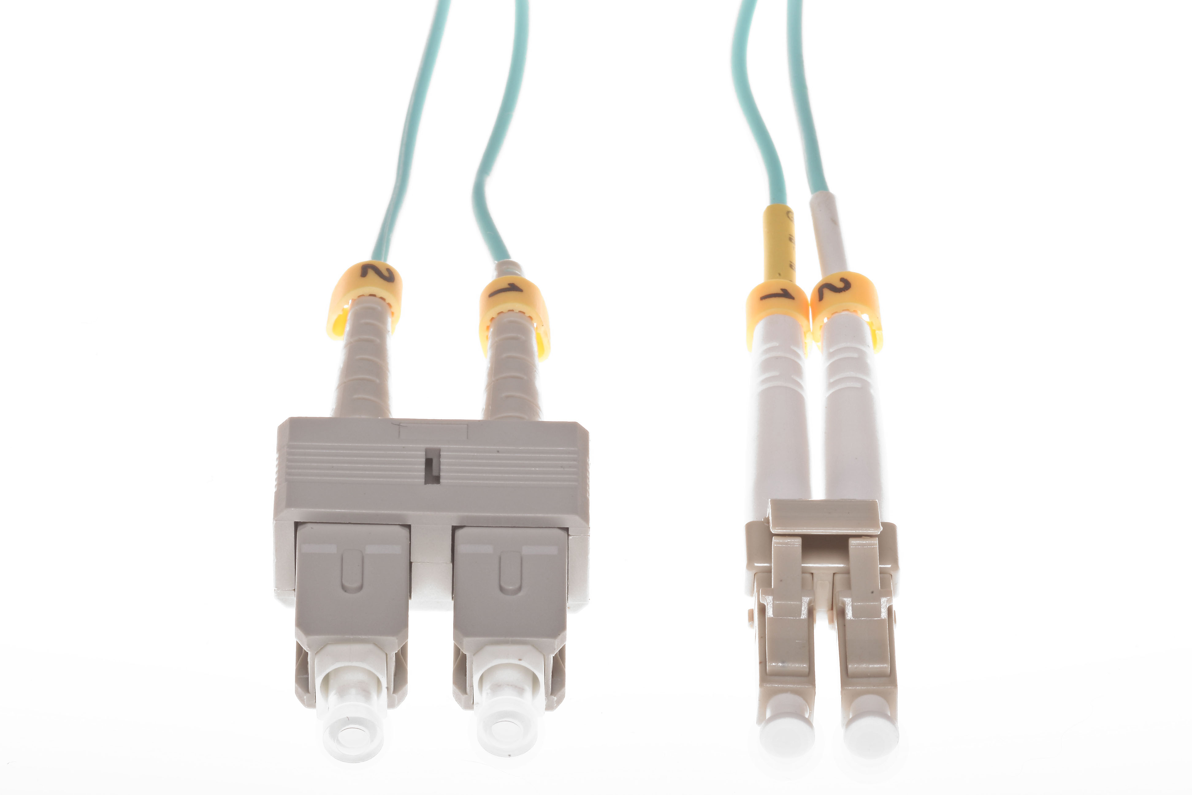 LC-SC 1 Meter OM4 Duplex Aqua Jacket Fiber Optic Cable- 50 micron 850nm Laser Optimized