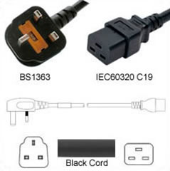 UK BS1363 to IEC320 C19 - 13A - 2 Meters