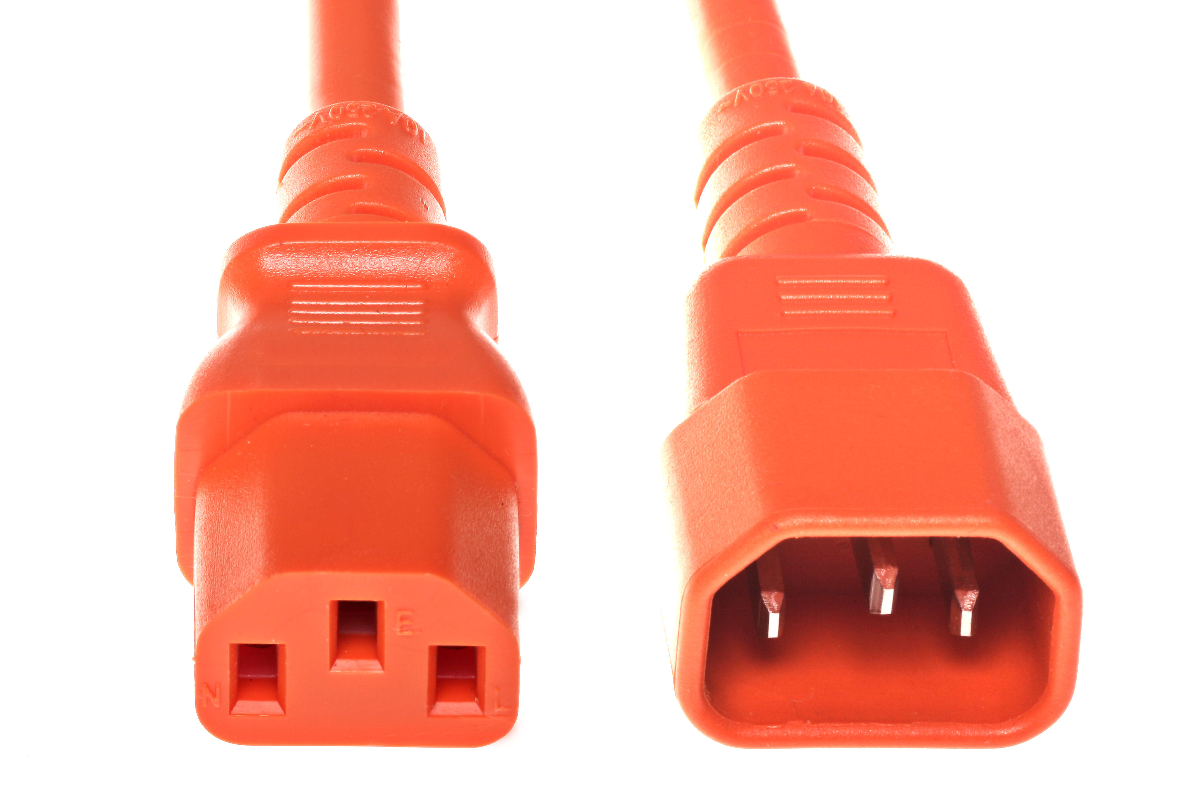 C14 Plug to C13 Connector 15amp 14/3 SJT 250v Orange Power Cord- 1 Feet