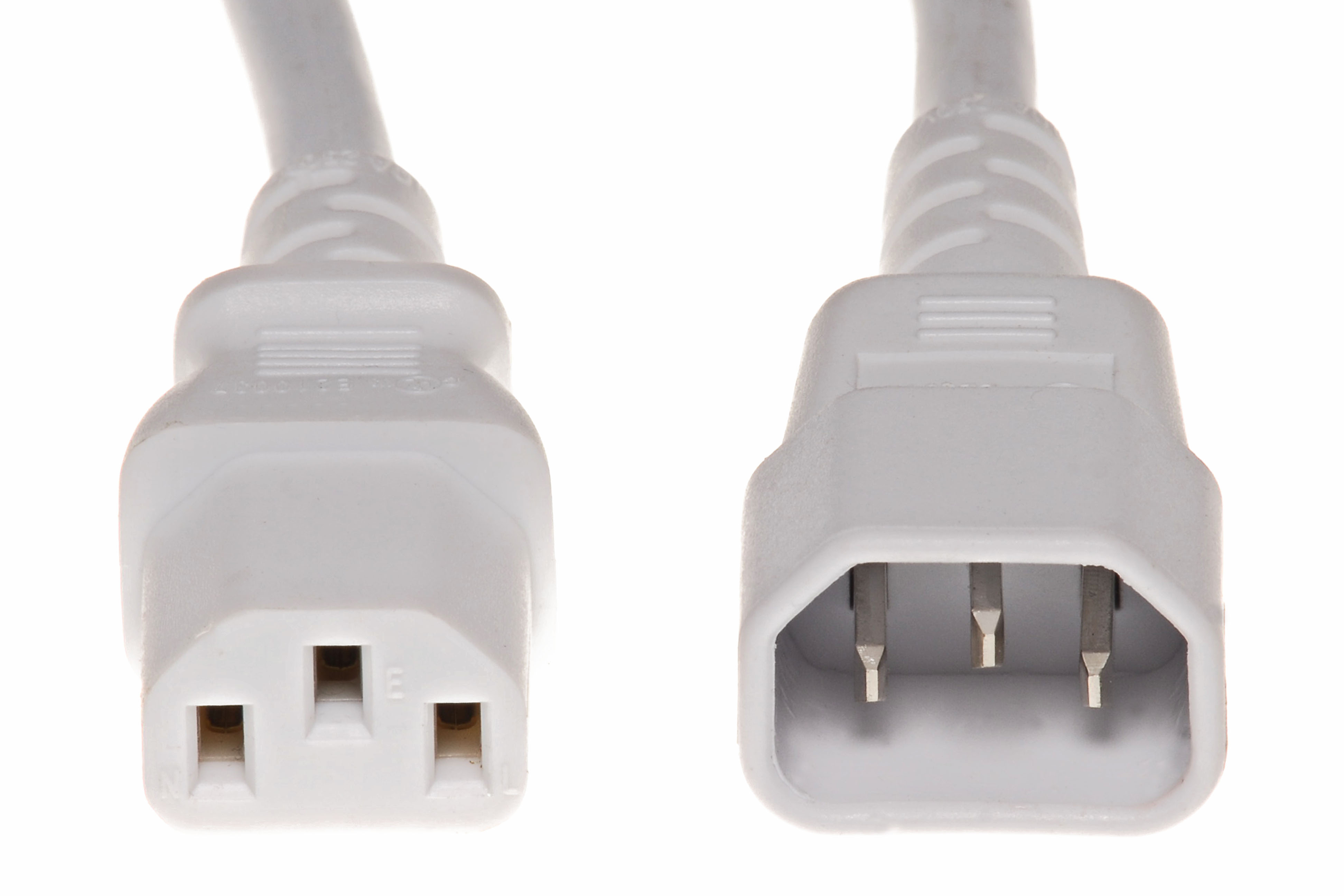 C14 Plug to C13 Connector 15amp 14/3 SJT 250v White Power Cord- 1 Feet