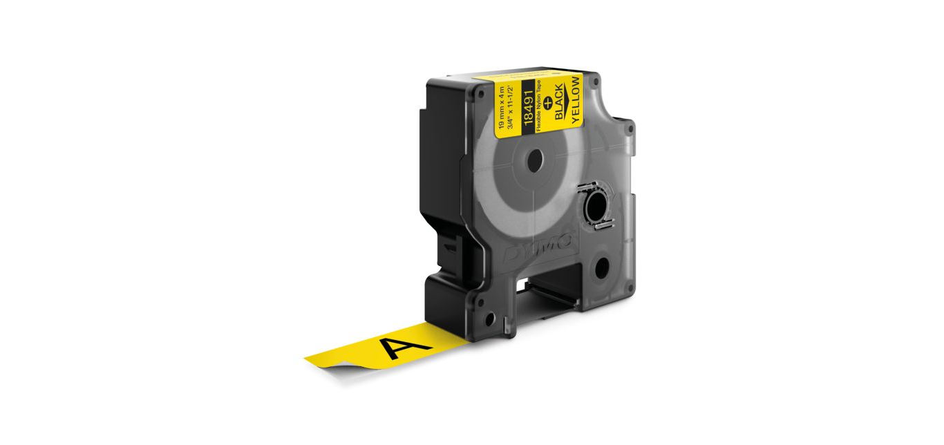 "IND Flexible Nylon Labels 3/4"" Black on Yellow"