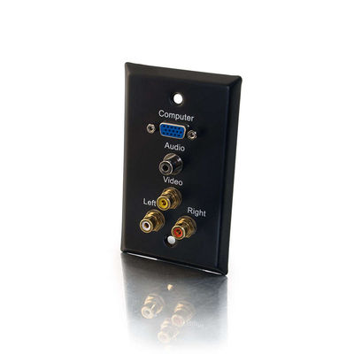 Single Gang HD15 VGA + 3.5mm + Composite Video + Stereo Audio Wall Plate - Black