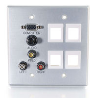 Double Gang HD15 VGA + 3.5mm + Composite Video + Stereo Audio + Keystone Wall Plate - Brushed Alum