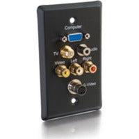 Single Gang HD15 VGA + F-Type + 3.5mm + S-Video + RCA Audio/Video Wall Plate - Black