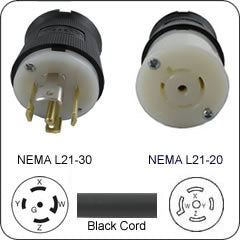 Plug Adapter NEMA L21-30 Plug to L21-20 Connector 1 Foot Cord