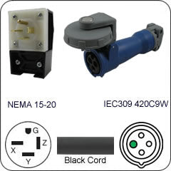 Plug Adapter NEMA 15-20 Plug to 420C9W Connector 1 Foot Cord