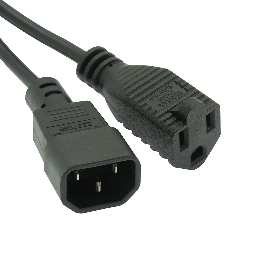 Power Cord IEC320 C14 to NEMA 5-15R - 10Amp 18awg - 1 Ft