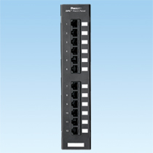 DataPatch 12-port category 6 punchdown flat patch panel in black.