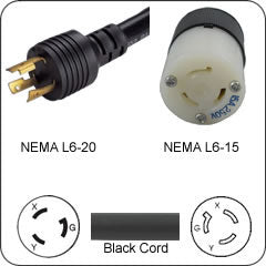 L6-20P to L6-30R Adapter Cable - 1'