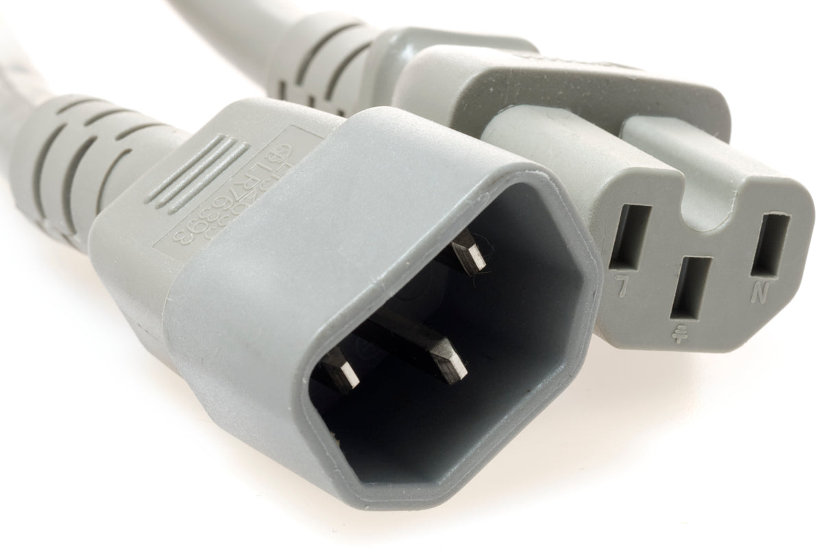 1 Feet C14 to C15 PDU to Server 15 Amp Power Cord- Gray