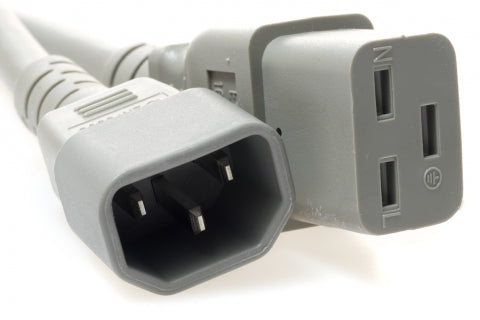 C14 Plug Male to C19 Connector Female 1 Feet 15 Amp 14/3 SJT 250v Power Cord- Gray