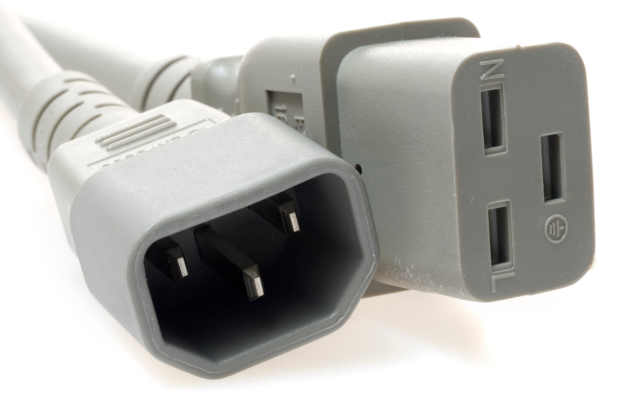 C14 Plug Male to C19 Connector Female 3 Feet 15 Amp 14/3 SJT 250v Power Cord- Gray