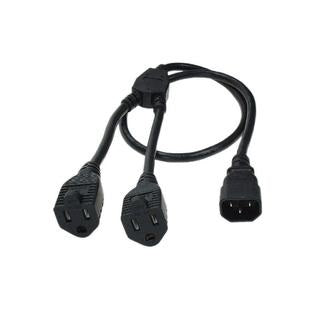 IEC320 C14 to 2x NEMA 5-15R Splitter- 15Amp 14awg -3 Ft