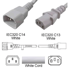 5-Pack PDU Power Cord- White Jacket - 5 Feet C14 to C13 - 10Amp 18...