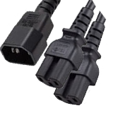 C14 Plug to 2xC15 Connector Splitter Power Cord 15Amp 14Awg - 3 feet