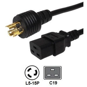 C19 to Nema L5-15 Plug 15Amp / 14awg Power Cord 15 Feet