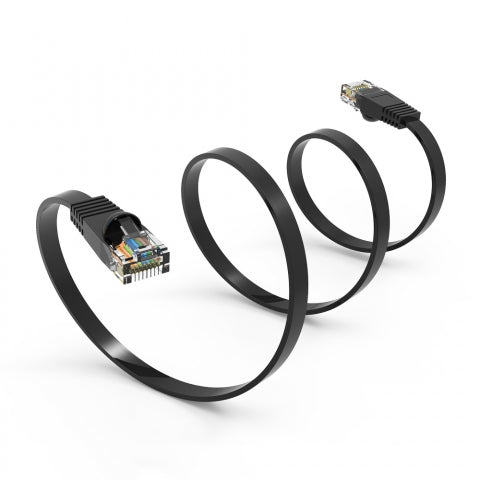 Cat6 Flat Ethernet Patch Cable 1 Ft Black- 550Mhz