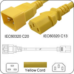 C20 Plug Male to C13 Connector Female 3 Feet 15 Amp 14/3 SJT 250v Power Cord- Yellow