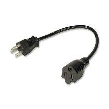 3-Prong Male to 3-Prong Female Power Extension Cord- Black 1.5 ft