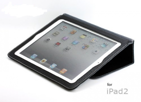 Premium Synthetic Leather (Polyurethane) Stand Case With Magnetic Closing Tab for iPad 2 - Black