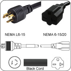 L6-15P to L6-20R Adapter Cable - 1'