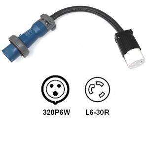 IEC 60309 Pin and Sleeve 320P6W to NEMA Locking L6-30R Power Cord Plug Adapter - 30A/250V