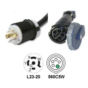 NEMA L23-20P to 560C5W Power Cord Plug Adapter