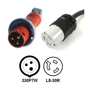 IEC 60309 330P7W to NEMA L8-30R Power Cord Plug Adapter