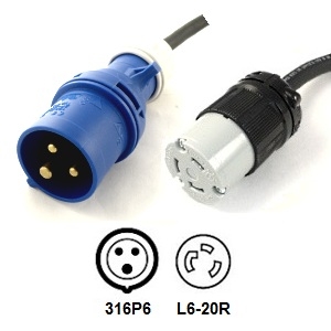 316P6 to to NEMA L6-20R Power Cord Plug Adapter