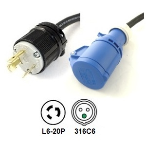 NEMA L6-20P to to IEC 316C6 Power Cord Plug Adapter