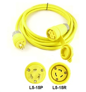 Yellow L5-15 Watertight Extension Cords Rated for 15A - shop cables.com.