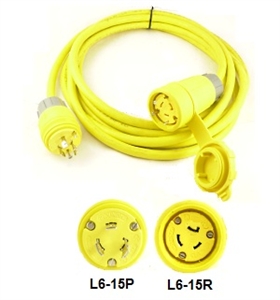 L6-15 Watertight Extension Cords Rated for 15A