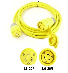 Yellow L6-20 Watertight Extension Cord - shop cables.com.