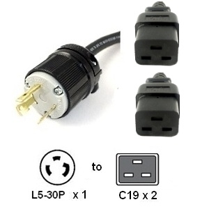 L5-30P to 2x C19 Y Splitter Power Cord
