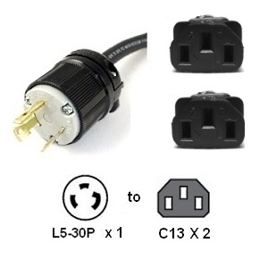 L5-30P to 2x C13 Y Splitter Power Cord