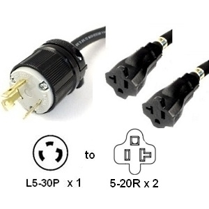 L5-30P to 2x 5-20R Y Splitter Power Cord