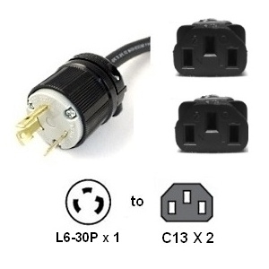 L6-30P to 2x C13 Y Splitter Power Cord