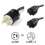 L6-20P to 2x 6-20R Y Splitter Power Cord