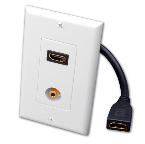 Single HDMI Pigtail and 3.5mm Stereo Jack Decor Wall Plate