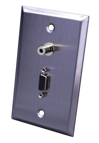 Stainless Steel S-VGA + 3.5mm Wall Plate