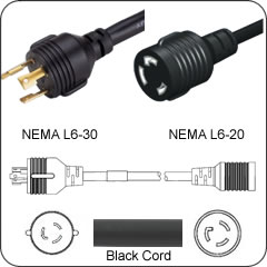 Plug Adapter NEMA L6-30 Plug to L6-20 Connector 1 Foot Cord